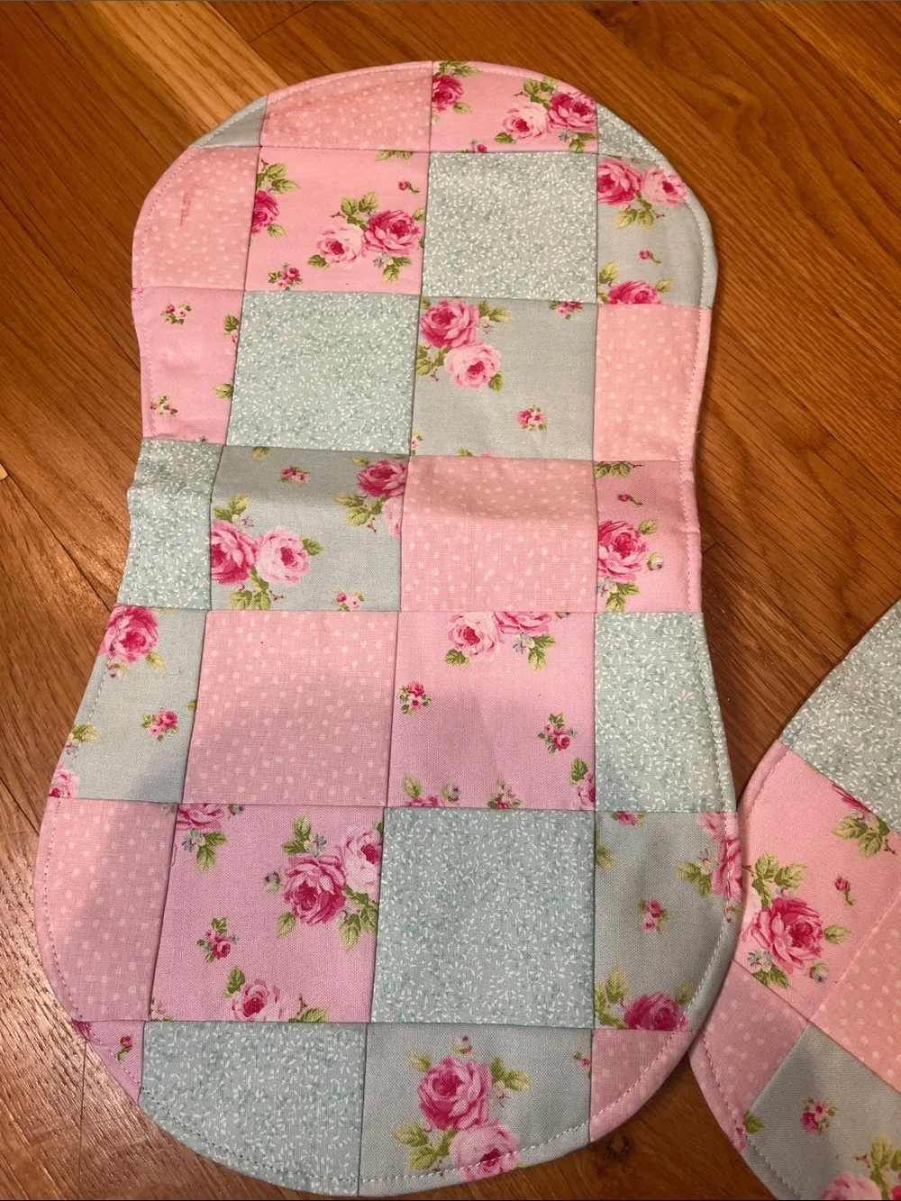 Pink & Mint Patchwork Baby Bib Set — Soft Floral Design
